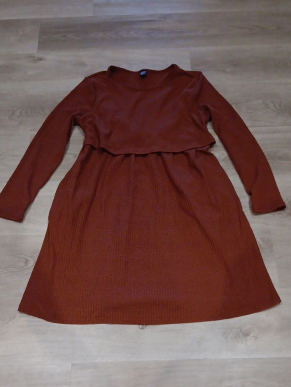 SHEIN Rust Orange Ribbed Long-Sleeve Girls Dress